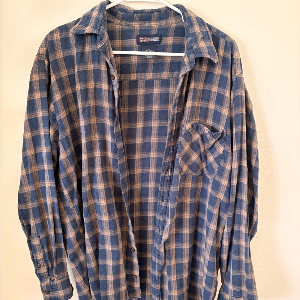 Faded Glory Men's Blue and Tan Plaid Shirt